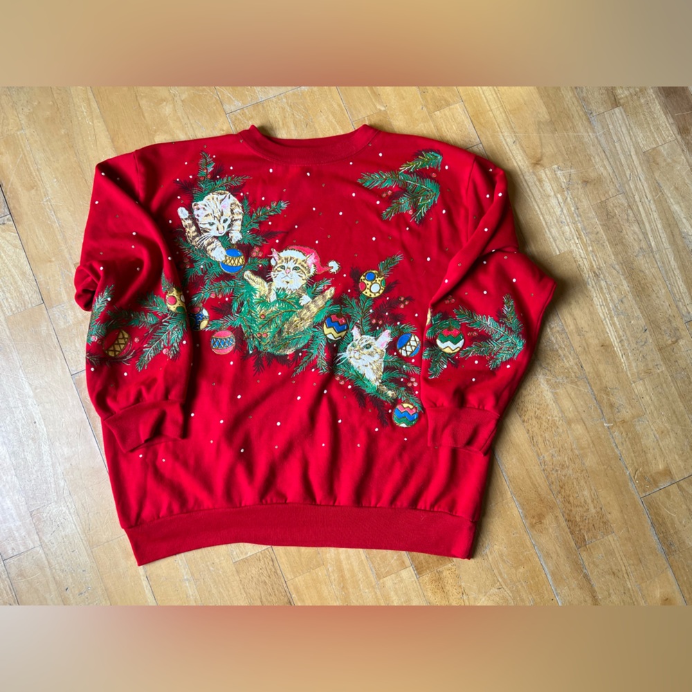 Holiday Time Made In USA Vintage Ugly Cat Sweater